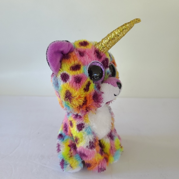 TY BEANIE BOOS GISELLE 9" RAINBOW UNICORN LEOPARD CAT PLUSH STUFFED ANIMAL - Picture 4 of 9